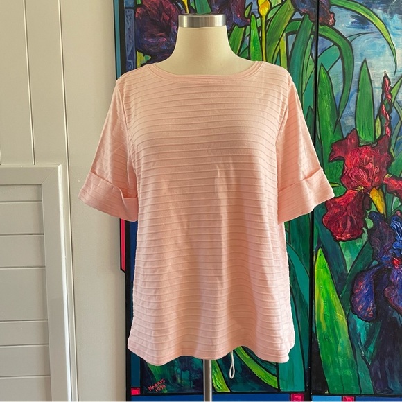 $20 SALE Textured Short Sleeve Top Pastel Pink Blush Liz Claiborne Scoop Neck - Picture 7 of 7